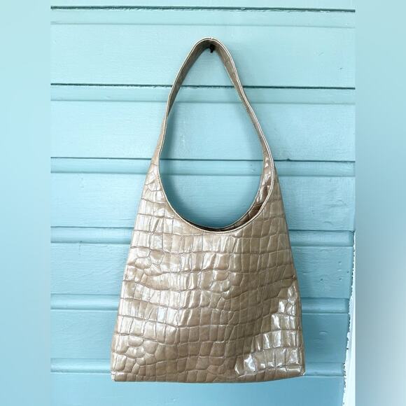 Vintage Y2K shoulder hobo bag Brooklyn metallic alligator reptile embossed gold - Picture 3 of 8